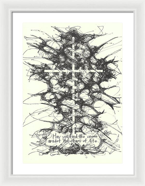 Chaos Order Cross 12 - Black and White - Framed Print