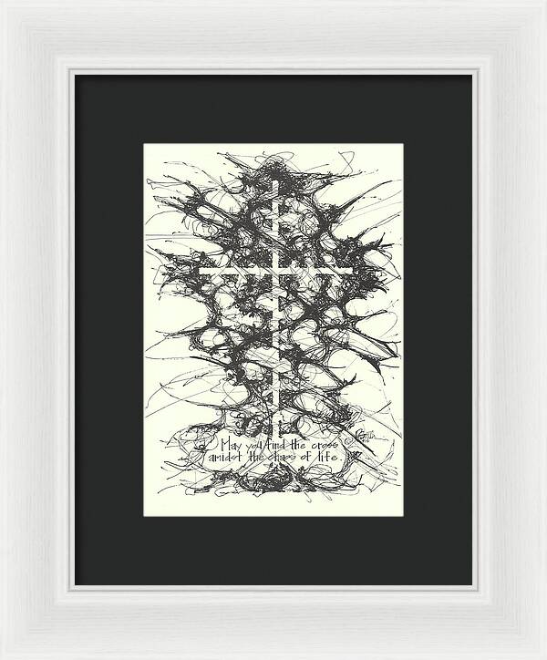 Chaos Order Cross 12 - Black and White - Framed Print