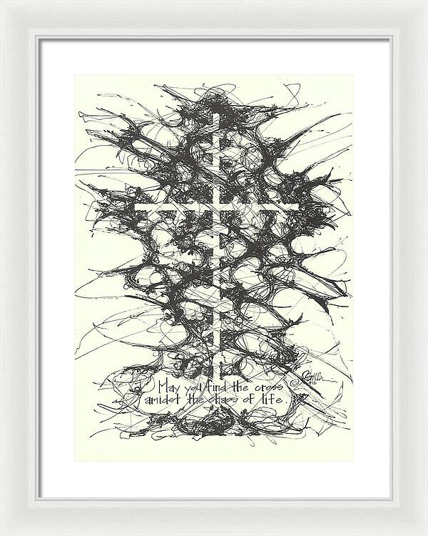 Chaos Order Cross 12 - Black and White - Framed Print