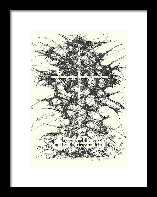 Chaos Order Cross 12 - Black and White - Framed Print