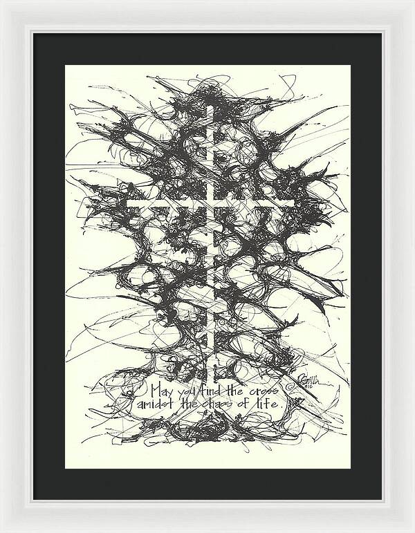 Chaos Order Cross 12 - Black and White - Framed Print
