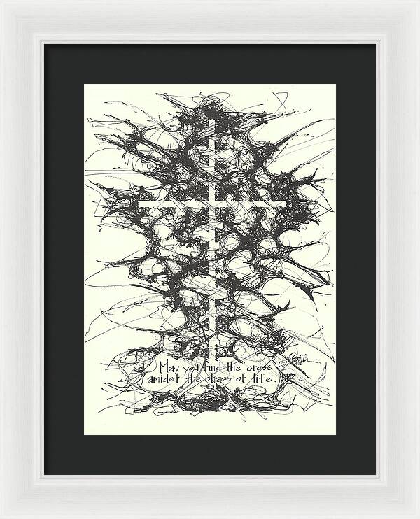 Chaos Order Cross 12 - Black and White - Framed Print