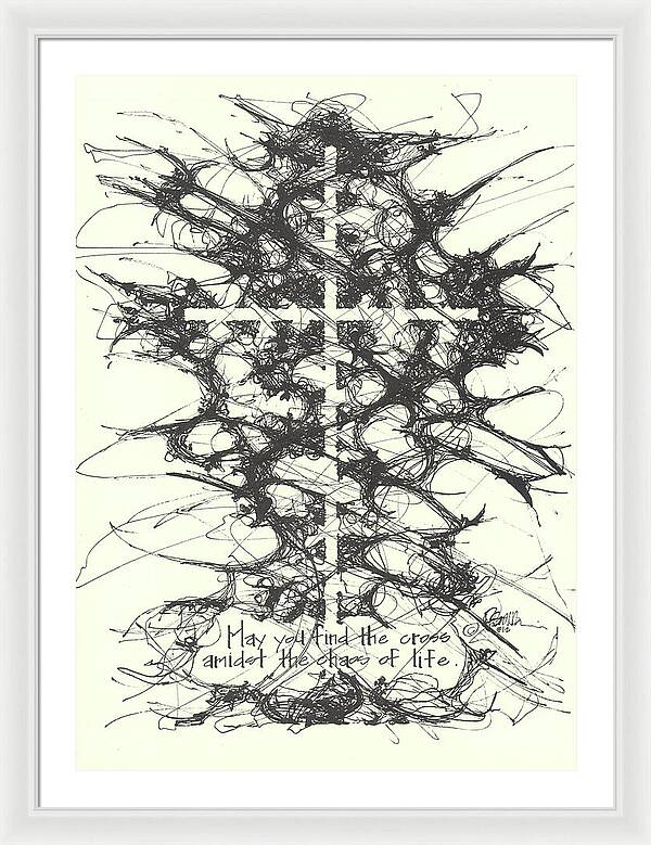 Chaos Order Cross 12 - Black and White - Framed Print