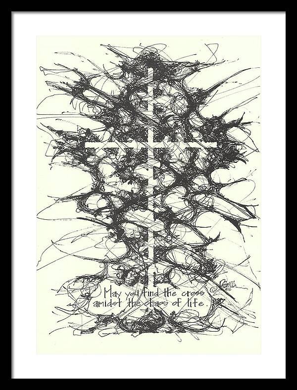 Chaos Order Cross 12 - Black and White - Framed Print