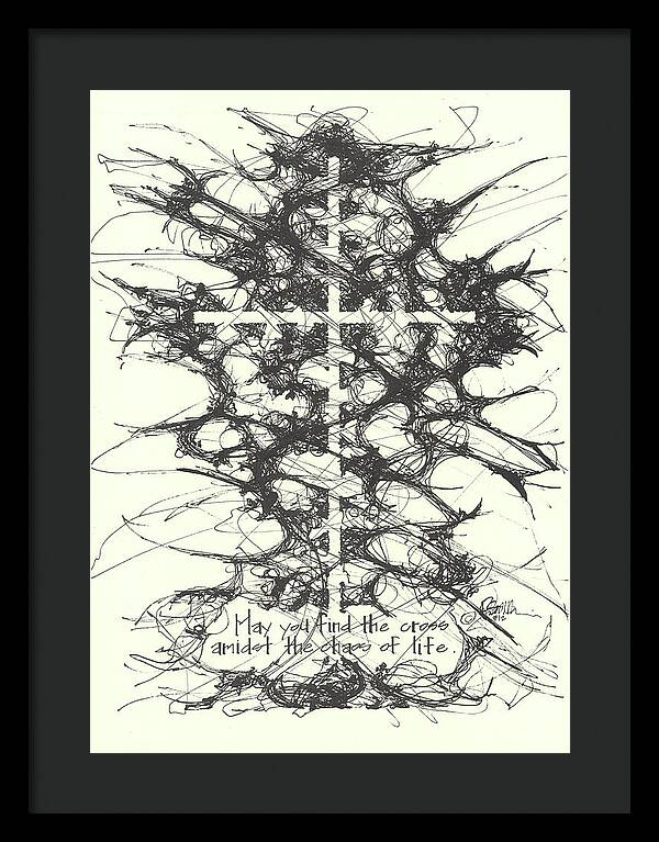 Chaos Order Cross 12 - Black and White - Framed Print