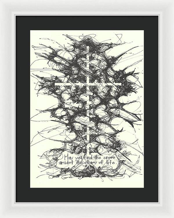 Chaos Order Cross 12 - Black and White - Framed Print