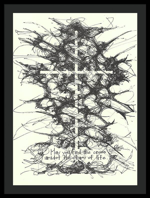 Chaos Order Cross 12 - Black and White - Framed Print