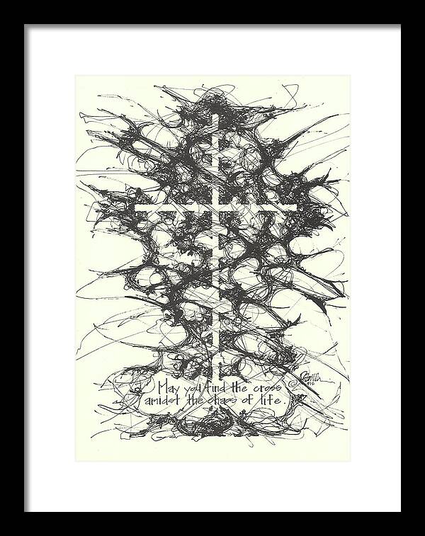Chaos Order Cross 12 - Black and White - Framed Print