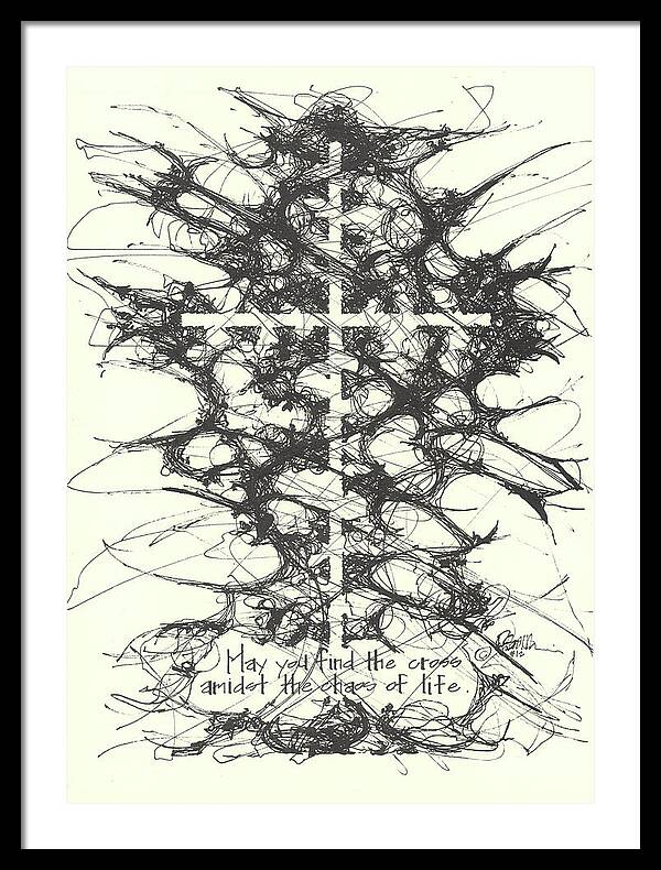 Chaos Order Cross 12 - Black and White - Framed Print