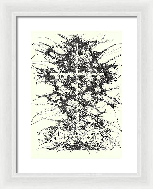 Chaos Order Cross 12 - Black and White - Framed Print