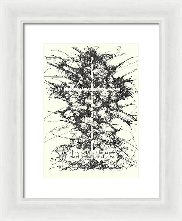 Chaos Order Cross 12 - Black and White - Framed Print