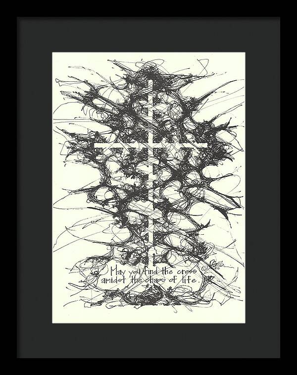 Chaos Order Cross 12 - Black and White - Framed Print