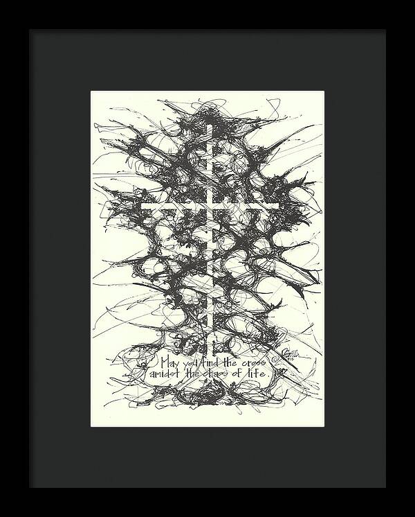 Chaos Order Cross 12 - Black and White - Framed Print