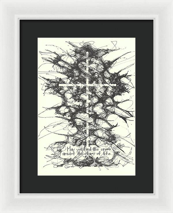 Chaos Order Cross 12 - Black and White - Framed Print