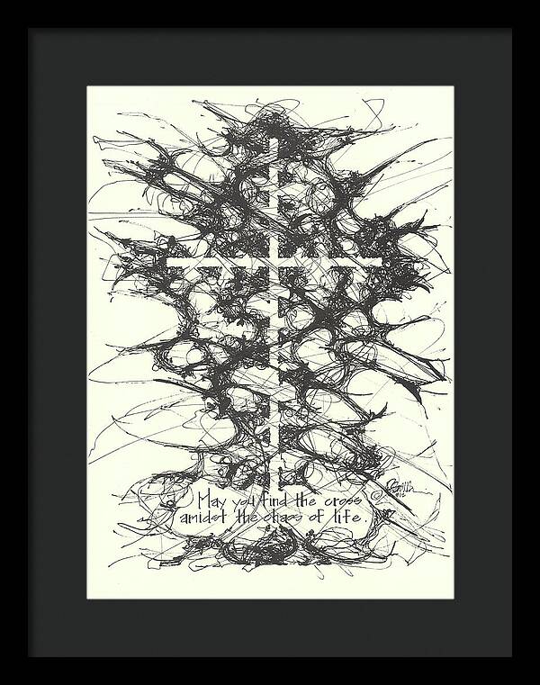 Chaos Order Cross 12 - Black and White - Framed Print