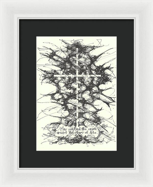 Chaos Order Cross 12 - Black and White - Framed Print