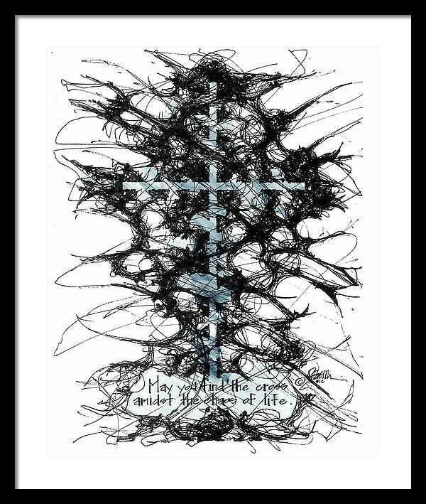 Chaos Order Cross 12 - Glorious Blue - Framed Print