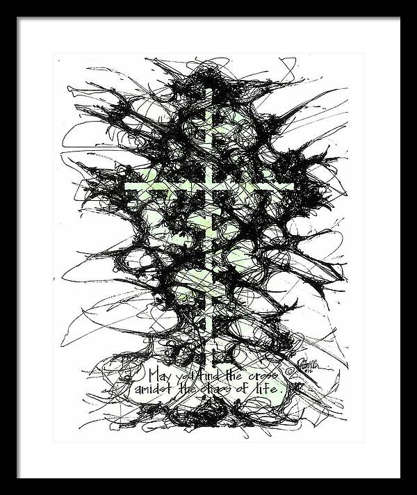 Chaos Order Cross 12 - Joyful Green - Framed Print