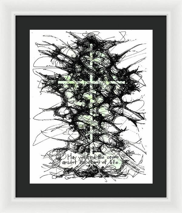 Chaos Order Cross 12 - Joyful Green - Framed Print