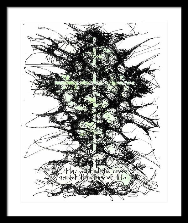 Chaos Order Cross 12 - Joyful Green - Framed Print
