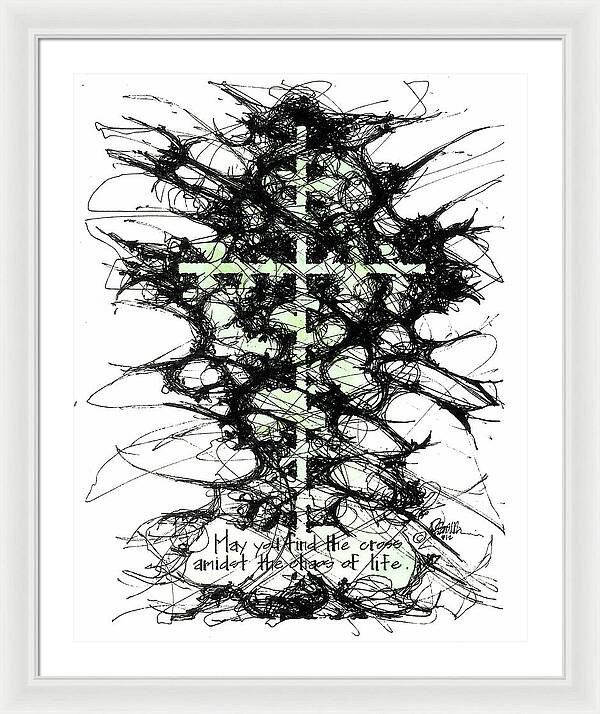 Chaos Order Cross 12 - Joyful Green - Framed Print