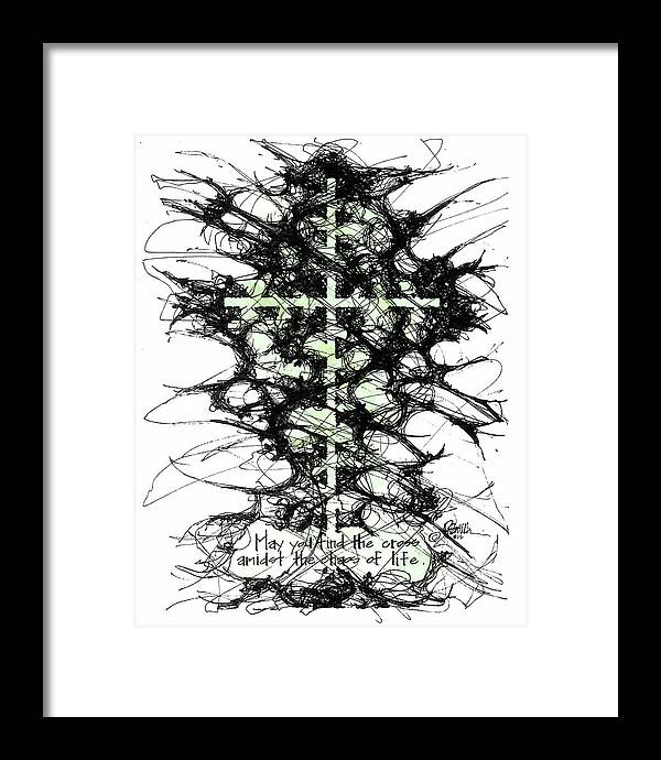 Chaos Order Cross 12 - Joyful Green - Framed Print