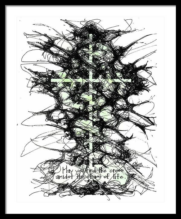 Chaos Order Cross 12 - Joyful Green - Framed Print