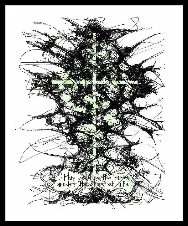 Chaos Order Cross 12 - Joyful Green - Framed Print