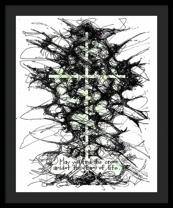 Chaos Order Cross 12 - Joyful Green - Framed Print