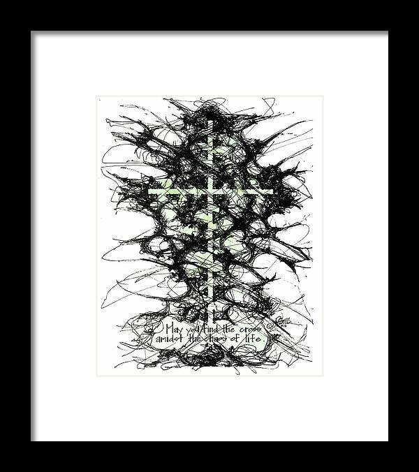 Chaos Order Cross 12 - Joyful Green - Framed Print