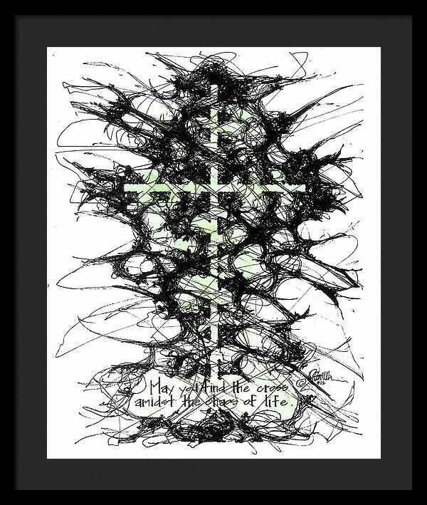 Chaos Order Cross 12 - Joyful Green - Framed Print