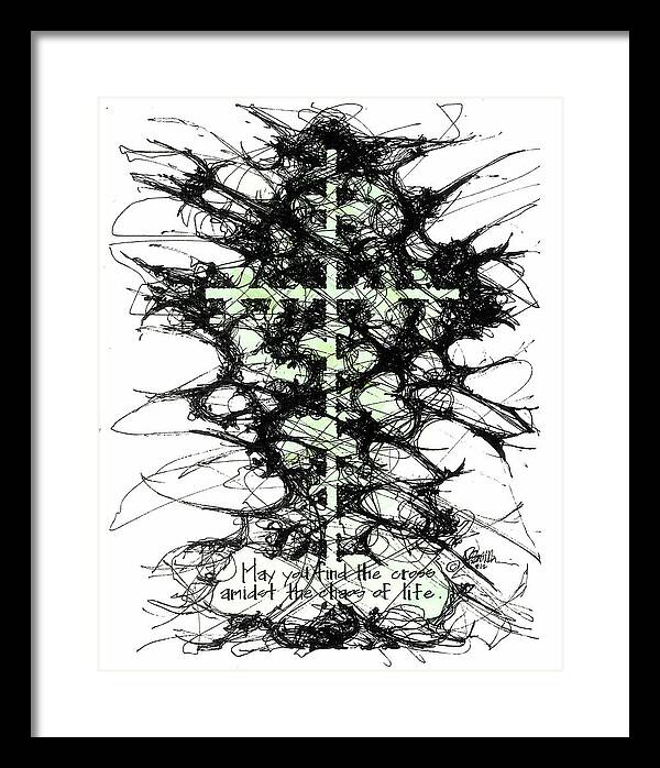 Chaos Order Cross 12 - Joyful Green - Framed Print