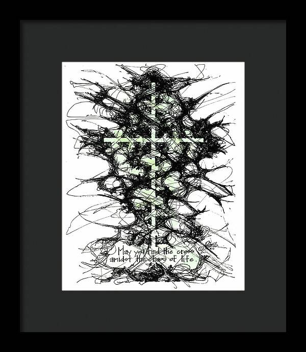 Chaos Order Cross 12 - Joyful Green - Framed Print