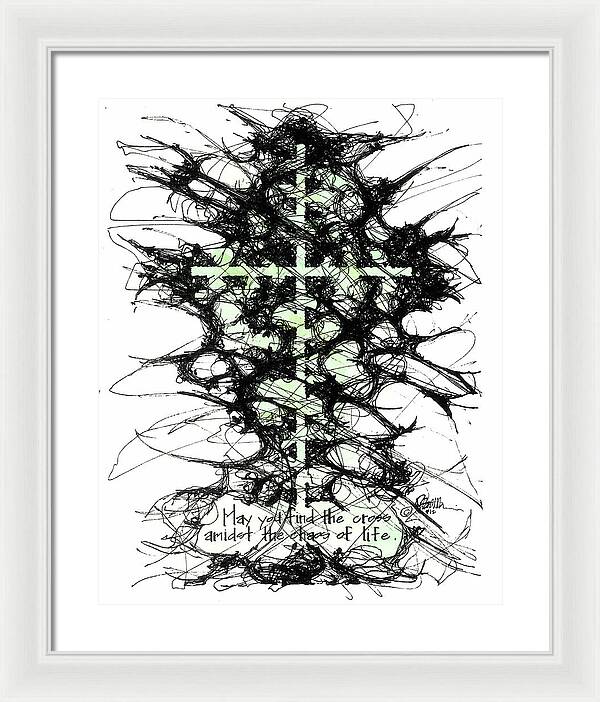 Chaos Order Cross 12 - Joyful Green - Framed Print