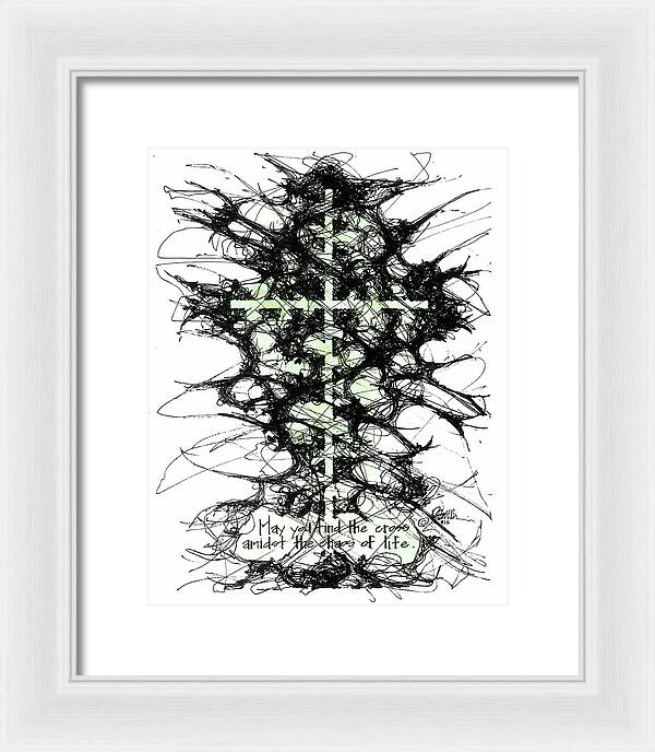 Chaos Order Cross 12 - Joyful Green - Framed Print