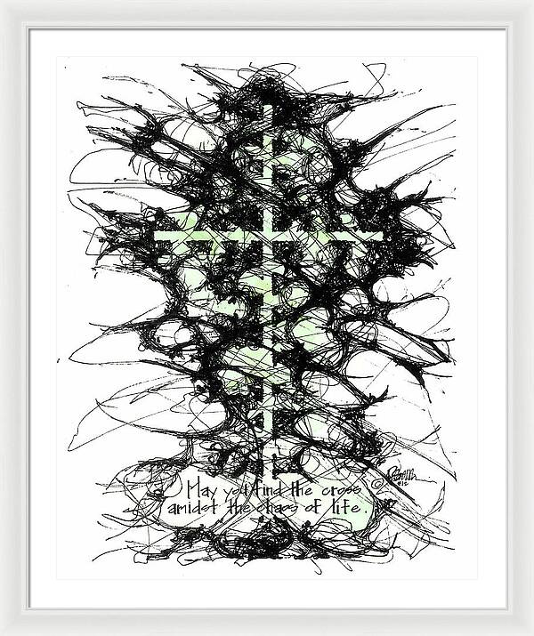 Chaos Order Cross 12 - Joyful Green - Framed Print