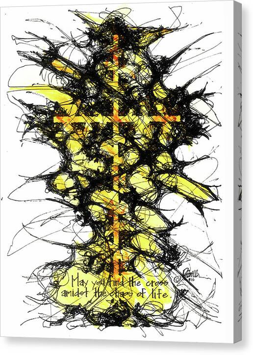 Chaos Order Cross 12 - Luminous Yellow - Canvas Print