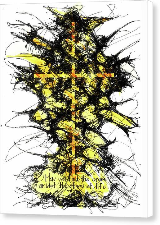 Chaos Order Cross 12 - Luminous Yellow - Canvas Print