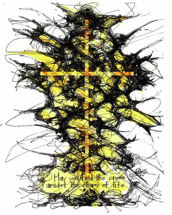 Chaos Order Cross 12 - Luminous Yellow - Art Print