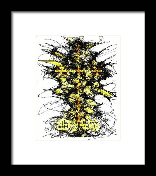 Chaos Order Cross 12 - Luminous Yellow - Framed Print