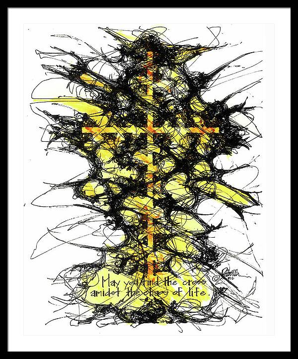 Chaos Order Cross 12 - Luminous Yellow - Framed Print