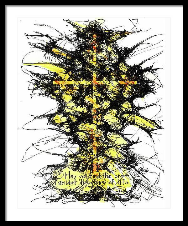 Chaos Order Cross 12 - Luminous Yellow - Framed Print