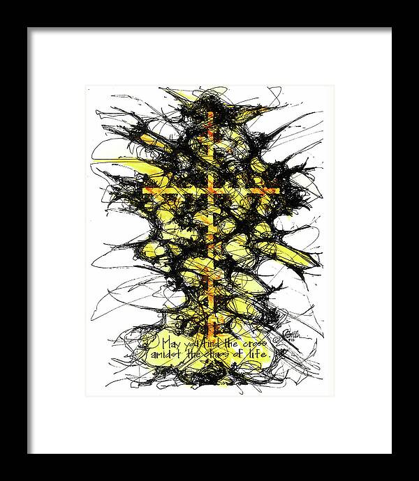 Chaos Order Cross 12 - Luminous Yellow - Framed Print