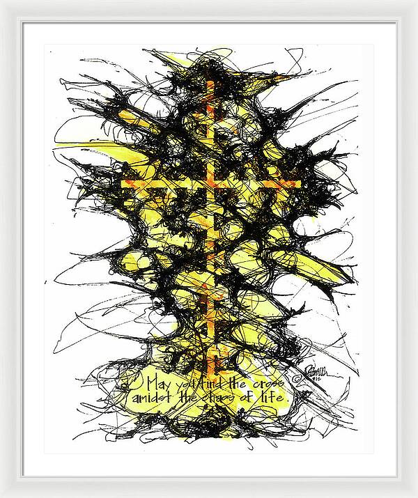 Chaos Order Cross 12 - Luminous Yellow - Framed Print