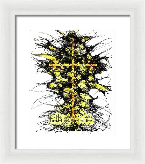 Chaos Order Cross 12 - Luminous Yellow - Framed Print