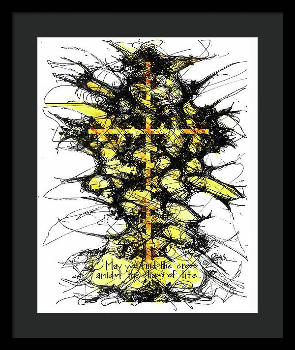 Chaos Order Cross 12 - Luminous Yellow - Framed Print