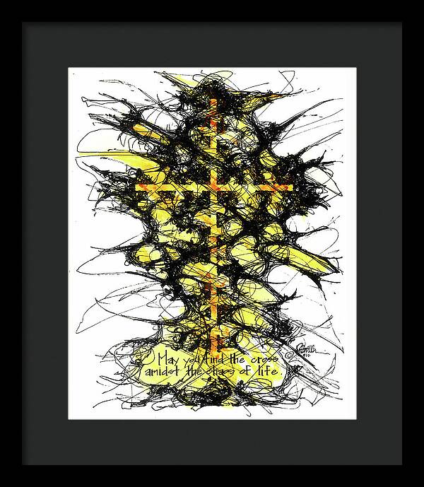 Chaos Order Cross 12 - Luminous Yellow - Framed Print