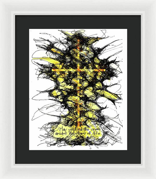 Chaos Order Cross 12 - Luminous Yellow - Framed Print