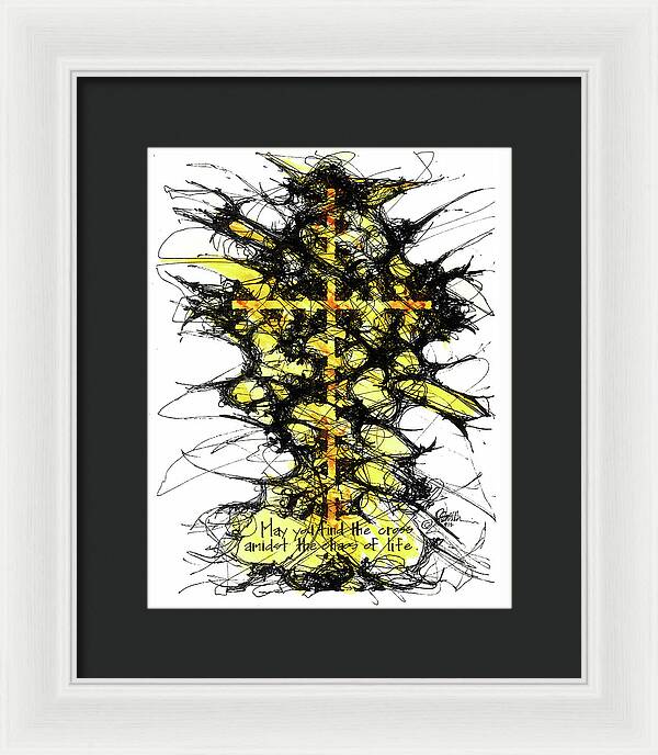 Chaos Order Cross 12 - Luminous Yellow - Framed Print