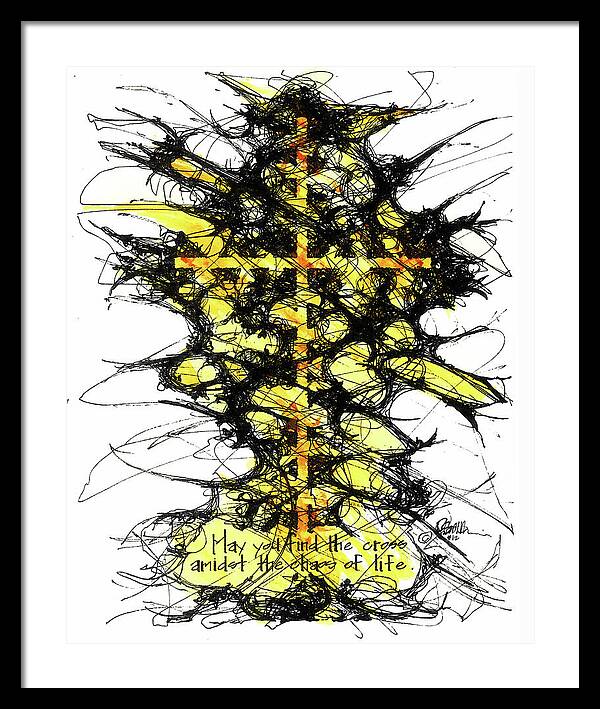 Chaos Order Cross 12 - Luminous Yellow - Framed Print